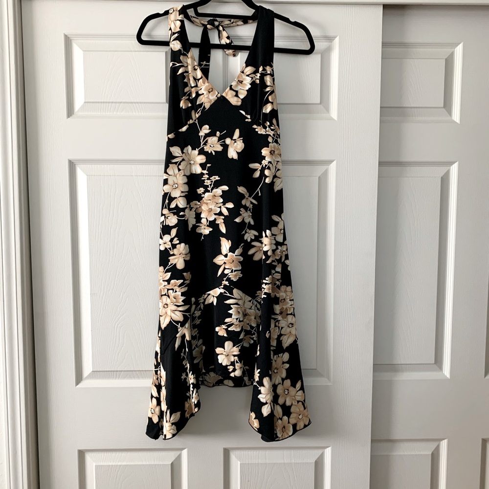 Black Floral Halter Dress with bottom ruffle